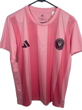 New Adidas Lionel Messi Inter Miami Jersey Womens Large Pink Striped Shirt NWT